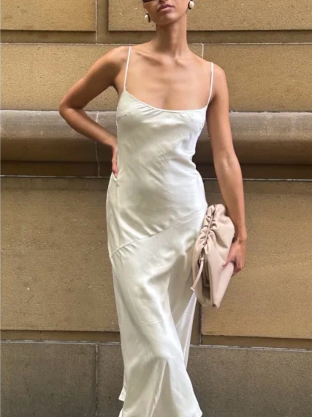 NWT Meshki Brynlee Low Back Satin Midi/Maxi Dress - Sand/Cream